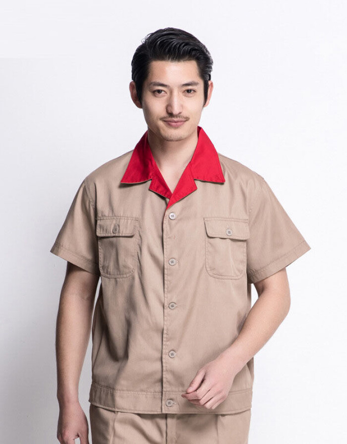 御目 劳保服短袖 工厂车间电焊汽修短袖工程服 卡其色套装(不分男款女款) XL